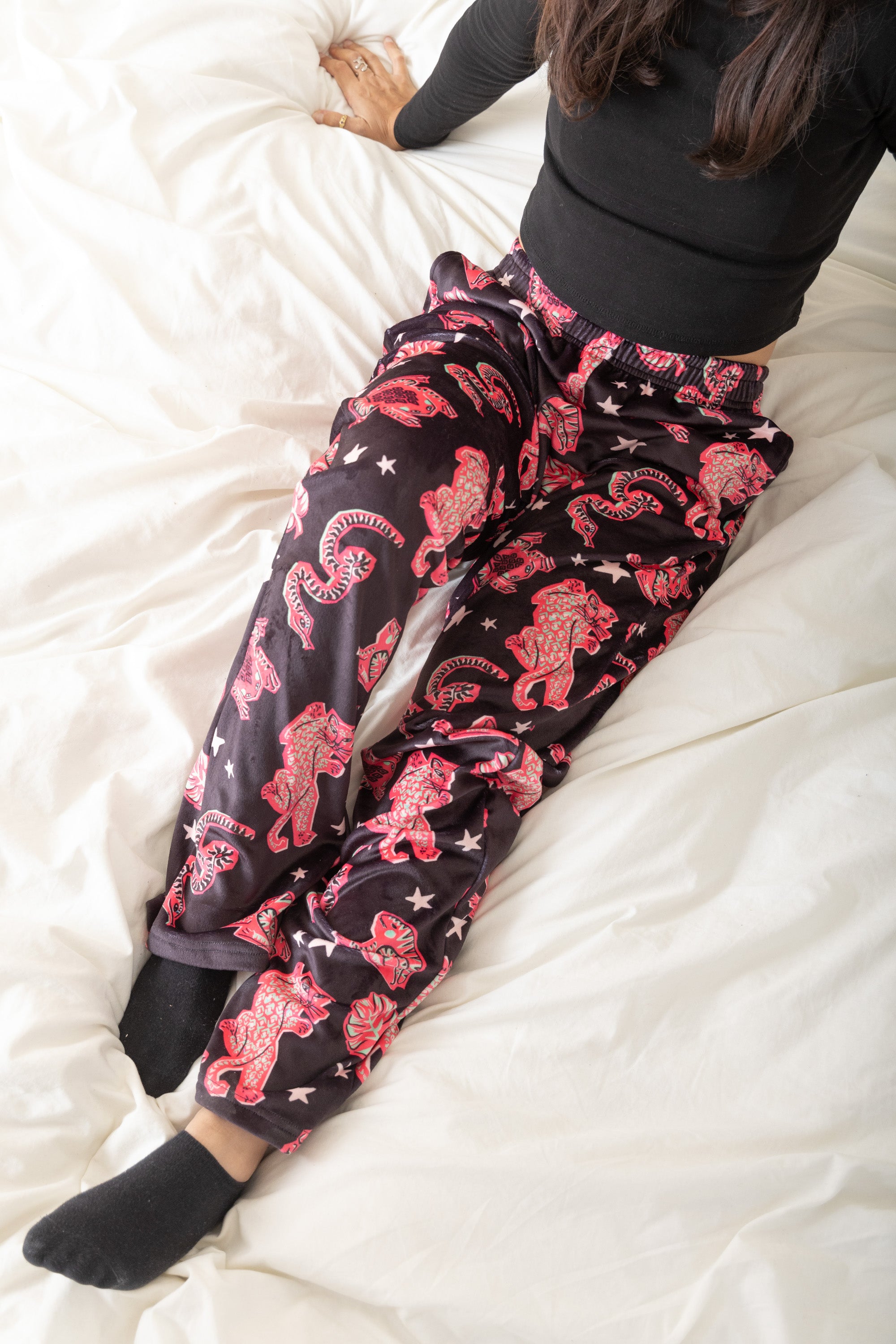 Image of Black Velvet-Touch Pajama Pants